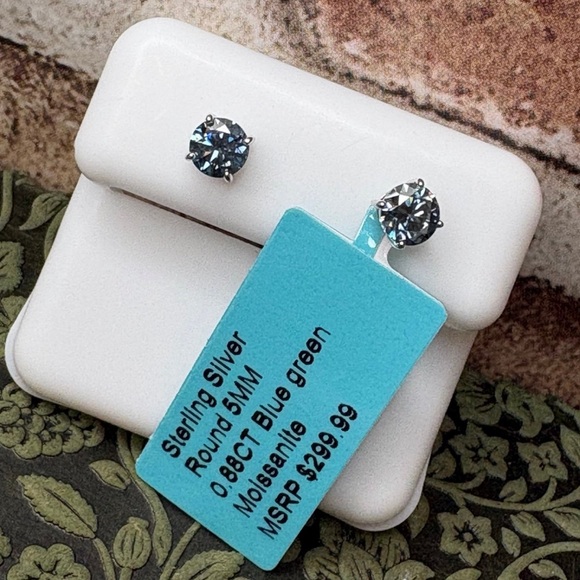 Jewelry - Dusty Blue Moissanite Stud Earrings 0.88 CT (5.0mm) 925 Sterling Silver NEW